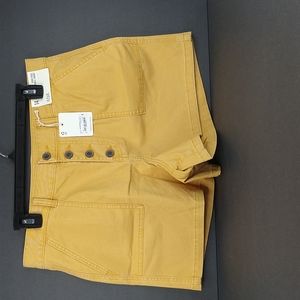 A.n.a Womens Button Front High Rise Twill Shorts Size 14 Gold